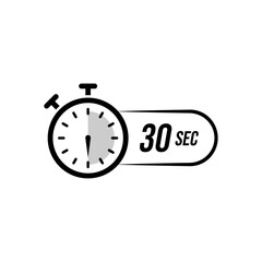 Minimal vector stopwatch icon showing a thirty-second countdown with a shaded dial segment and bold numeric label, representing quick timing intervals, fast tasks n precise short-duration measurement.