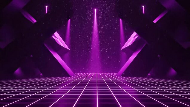 Futuristic Purple Stage with Grid and Lights for Events.