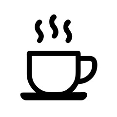 Outline of a steaming coffee cup on a saucer isolated on
