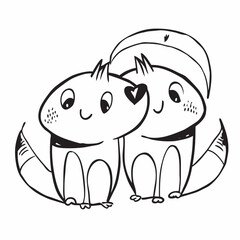 Two cute squirrels cuddling isolated on