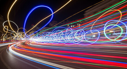light trails forming abstract curves, long-exposure aesthetic