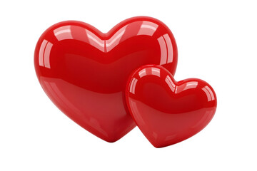 Two shiny red hearts, symbolizing love and romance isolated on transparent background