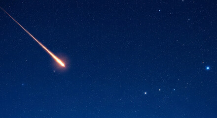 starry sky with bright shooting star, deep blue night sky