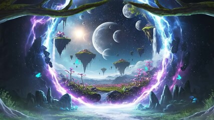 Enchanting Portal to a Mystical Floating Island World. - Powered by Adobe