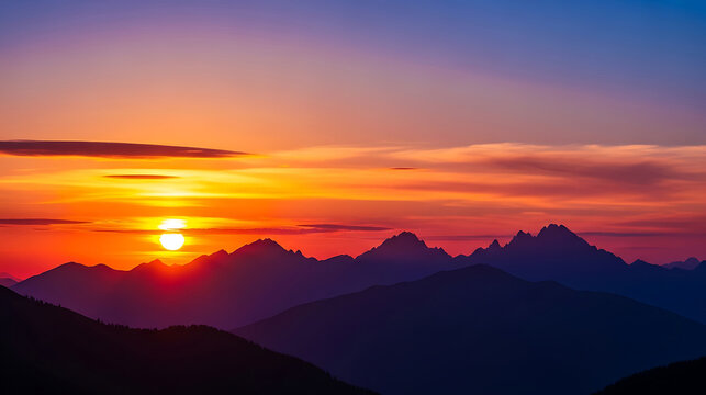 Beautiful sunset over the mountains with colorful clouds in sky
