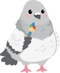 Pigeon Holding Paintbrush