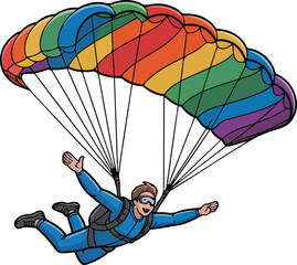 Skydiver with Colorful Parachute Active Person Skydiving Activity Adrenaline Adventure Extreme Sport Fun Recreational Hobby Jump Freefall