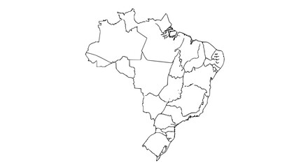 Fototapeta premium Vector map of Brazil divided into all its states, with simple educational outlines and labels removed, school-style map, isolated