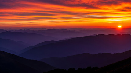 Fototapeta premium Majestic mountain range at sunset with vibrant orange sky
