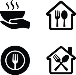 Food and dining icons: restaurant, catering, home cooking services.