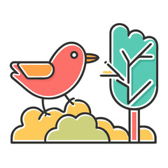 A charming bird perches near a tree, enjoying the serenity of nature