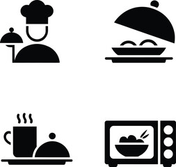 Restaurant, kitchen, and dining black glyph icons collection