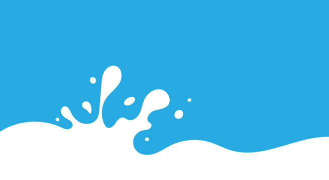Milk Splash Wave Vector Background Template. Yogurt Stain Shape with Drips Graphic Border Frame. Pouring Cream Flow Flat Illustrations with Drops and Splashes on Blue Background