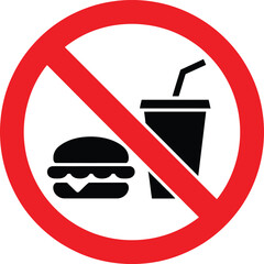 No fast food sign with burger and soda, eating and drinking prohibited