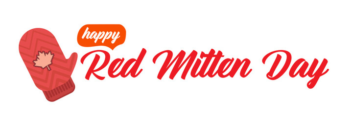 Happy red mitten day wide banner with warm red mittens isolated on white background. Celebrate national Red mittens day 21 November Canadian holiday greeting card