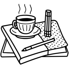 Cup of coffee, pen, and notebook isolated on