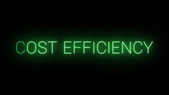 Flickering neon green Cost efficiency sign animated on black background.
