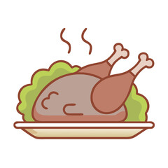 Roasted chicken on a plate isolated on with steam effect