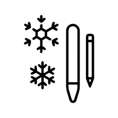 Snowflakes and writing tools isolated on for winter projects