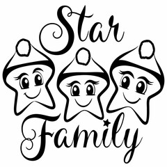 Star family with smiling faces isolated on