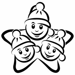 Star family wearing winter hats isolated on