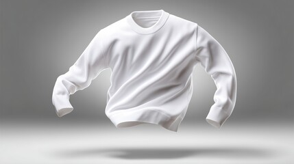 Floating white sweater against a gray background showcasing modern design