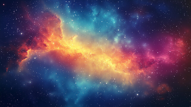 Space concept background. Universe galaxy horizontal poster. Amazing cosmic wallpaper. Raster bitmap digital illustration.