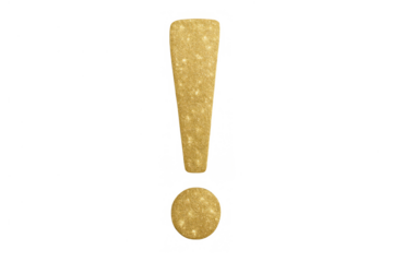 Exclamation mark made of sparkling gold glitter, signifying caution, alert, importance, and surprise with transparent background