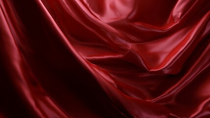 Luxurious red satin fabric with dramatic draping. AI image