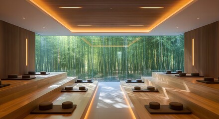 Tranquil Meditation Room with Bamboo View in Modern Zen Interior