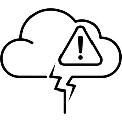 Cloud disruption warning symbol with lightning strike, alert notification icon