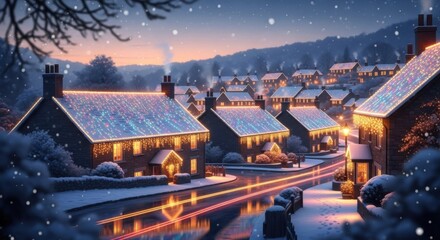 Snowy Village Aglow with Festive Holiday Lights