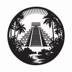 Ancient Pyramid Forest Silhouette Vector Design on white background