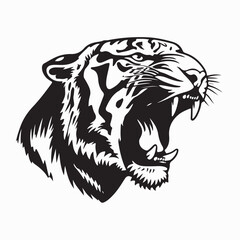 Roaring Tiger Head with Intense Expression Vector on white Background