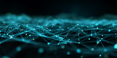 Dynamic flowing lines of blue network connections creating glowing digital wave surface