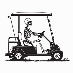 Skull Character Driving Golf Cart Vector Design on white background