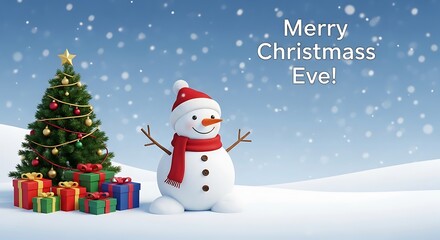 Merry christmas eve snowman christmas tree gifts holiday season festive winter wonderland celebration scene -christmas eve