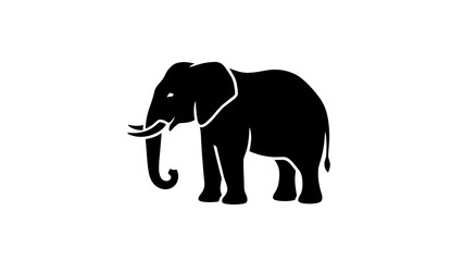 Fototapeta premium Elephant silhouette, black vector icon style, simple shape, clean cut, white background, no shadow, no text, no gradient, high contrast, minimal design, stock illustration style, transparent grid bac