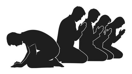 People praying or worshipping silhouettes isolated on white background, Vector