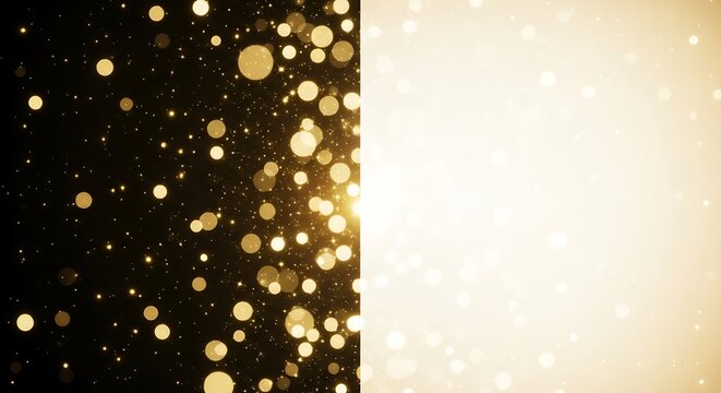 Dynamic golden bokeh background texture featuring a sharp vertical contrast line between light and dark fields