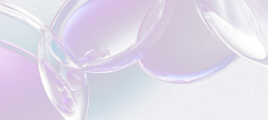 Abstract transparent purple glass fluid shapes on blue  transparent background 