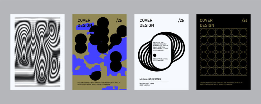 Posters with silhouette minimalistic basic figures, extraordinary graphic assets of geometrical shapes swiss style, Modern minimal monochrome print brutalist.