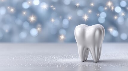 Sparkling tooth decoration on a soft background creates a festive look