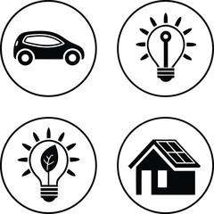 Set of four circular icons representing eco-friendly concept