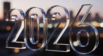 Transparent Year 2026 Numbers Against Cityscape Background