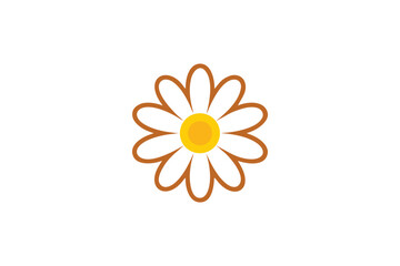 Charming Daisy Flower Icon with Brown Outline and Bright Yellow Center Simple Floral Design on Clean White Background Isolated