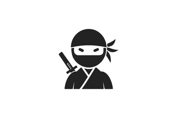 Powerful Black Ninja Icon with Traditional Mask and Katana Sword Depicting a Stealthy Martial Arts Character on a Clean White Background