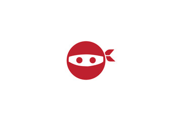 Striking Red Ninja Head Icon with Minimalist Design Featuring a Masked Face and Headband on a Clean White Background