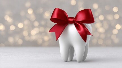 Celebrating dental health with a festive tooth decoration and bright background