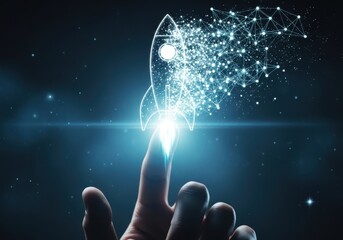 Finger ignites digital rocket network, startup business concept